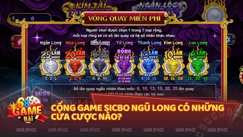 Cổng game Sicbo Ngũ Long có những cửa cược nào?