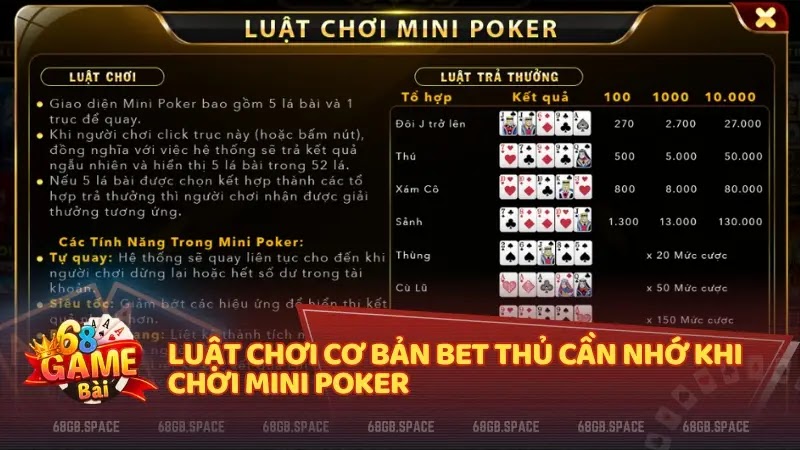 Luật chơi cơ bản bet thủ cần nhớ khi chơi Mini Poker