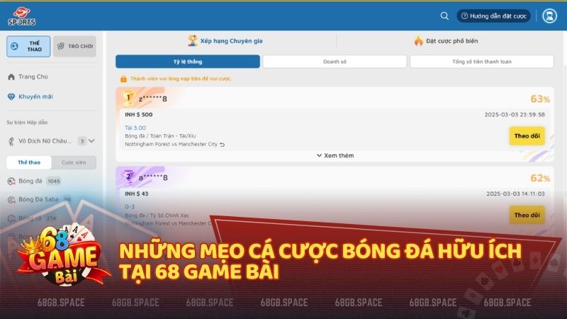 Mẹo cá cược bóng đá tại 68 Game Bài giúp bạn đặt cược thông minh để tăng cơ hội chiến thắng