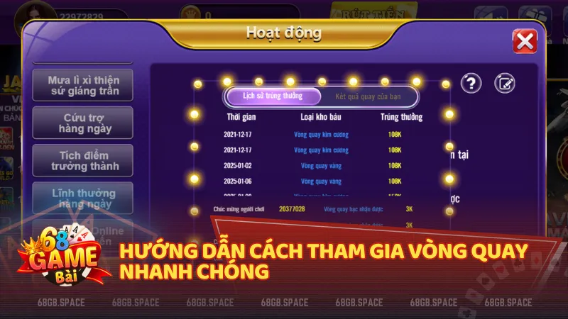 Chỉ cần tích điểm thông qua cược và nhấn SPIN để bắt đầu trải nghiệm vòng quay